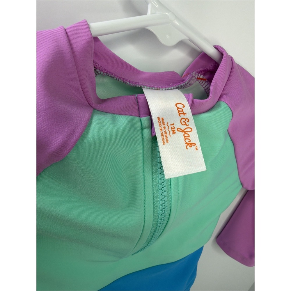 NWT Cat & Jack Girls' Long Sleeve Half Zip One Piece Swimsuit Size 12 Month - Picture 7 of 11